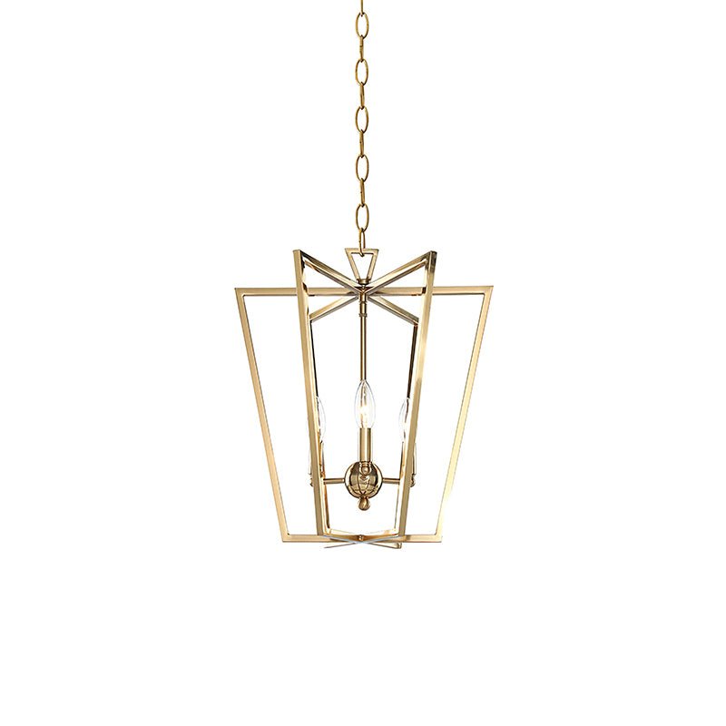 Lustre Niroxa com estrutura de lanterna dourada