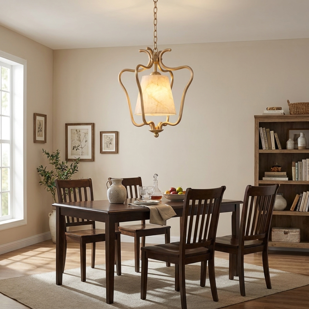 Pembermere pendel-lampe i alabast som lanterne