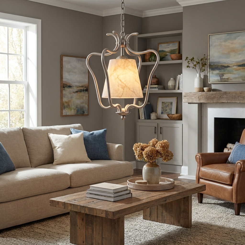 Pembermere pendel-lampe i alabast som lanterne