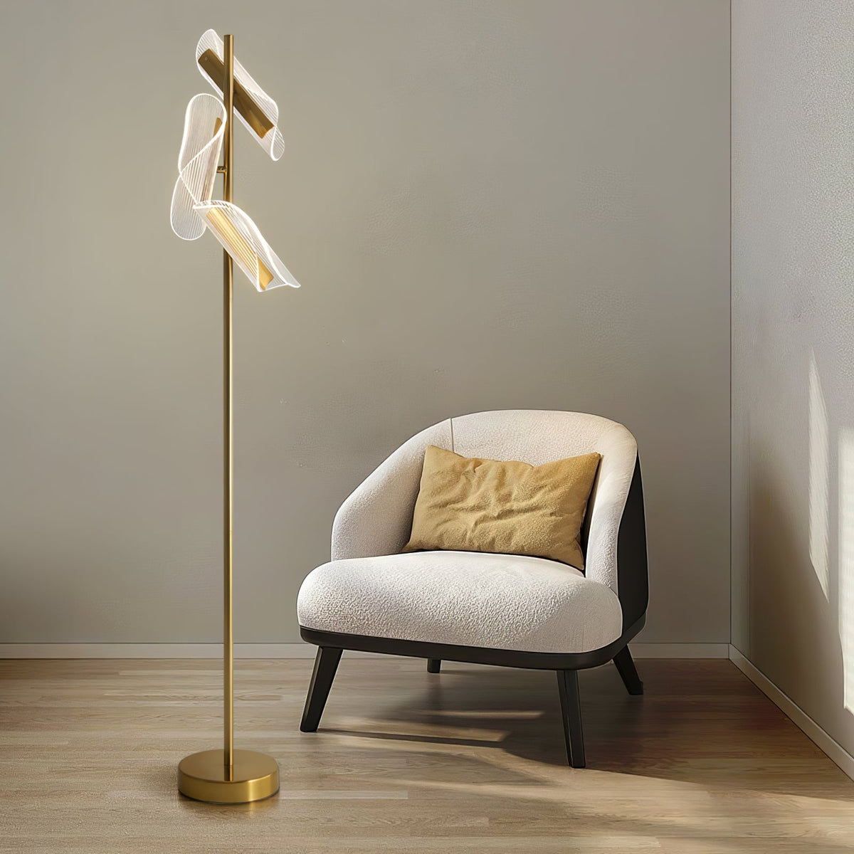 Salgado Floor Lamp Waves/3 Heads Modern, , Gold/White, Living Room
