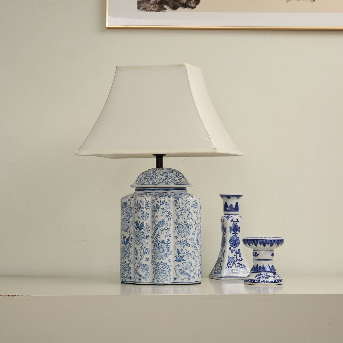 Marcellin blommig fågelbur-bordslampa