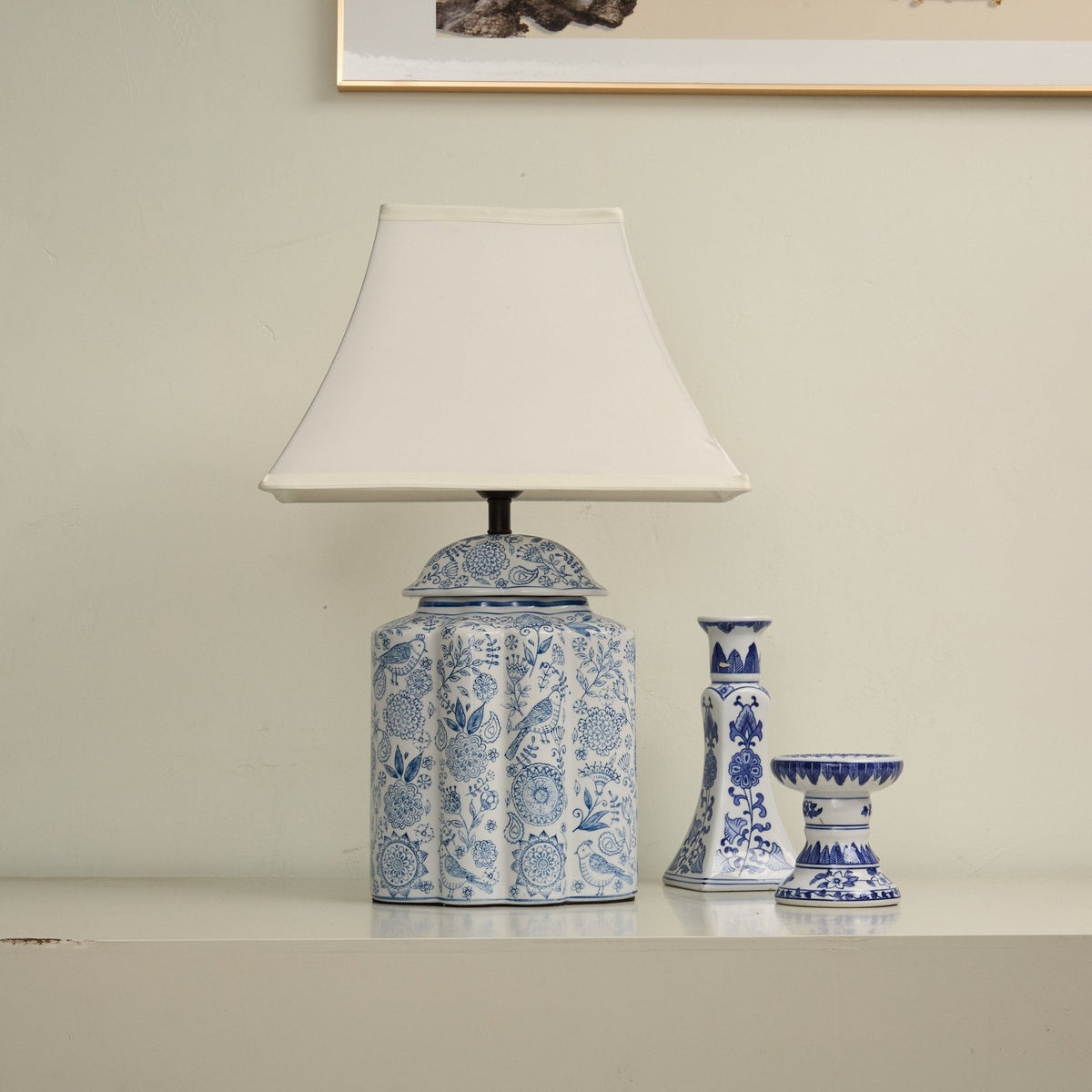 Marcellin blommig fågelbur-bordslampa