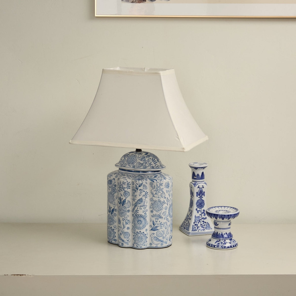 Marcellin blommig fågelbur-bordslampa