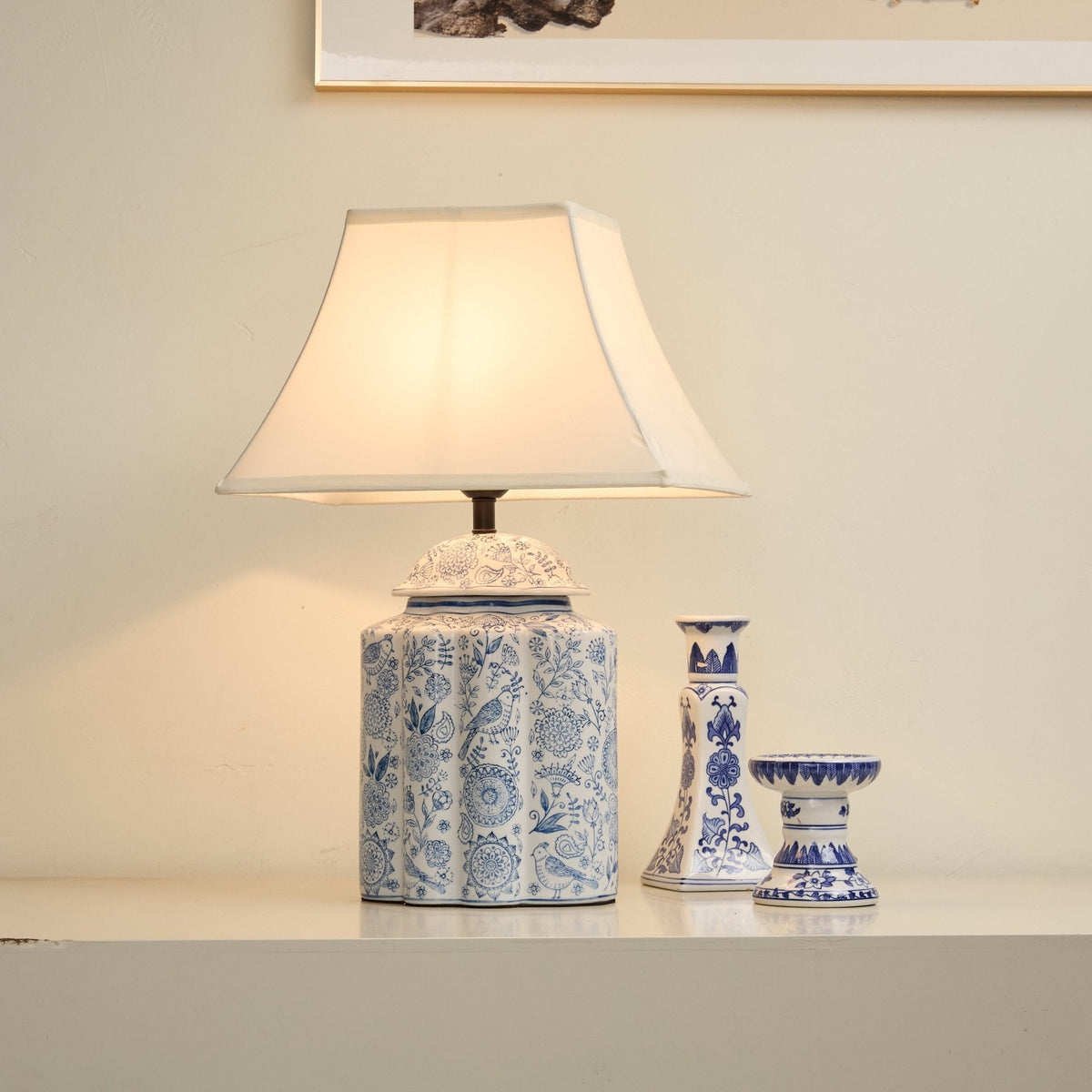 Marcellin blommig fågelbur-bordslampa