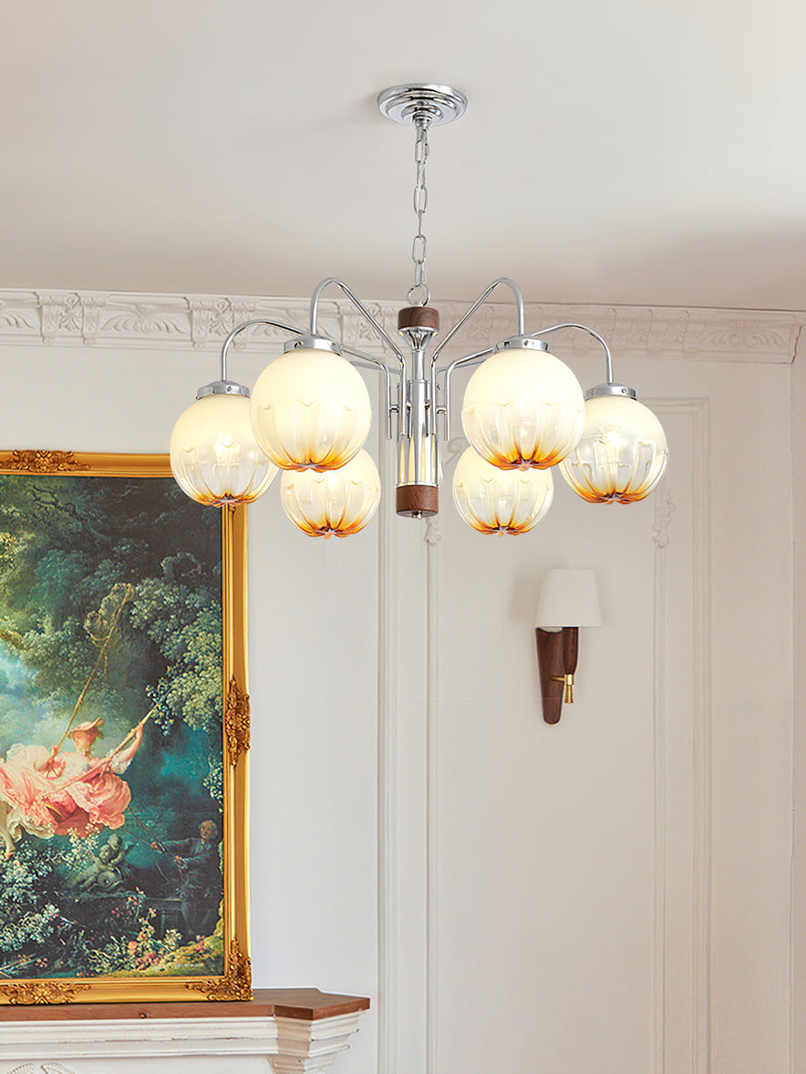 Lustre de vidro e nogueira, nórdico, artístico e com flores Ulliria