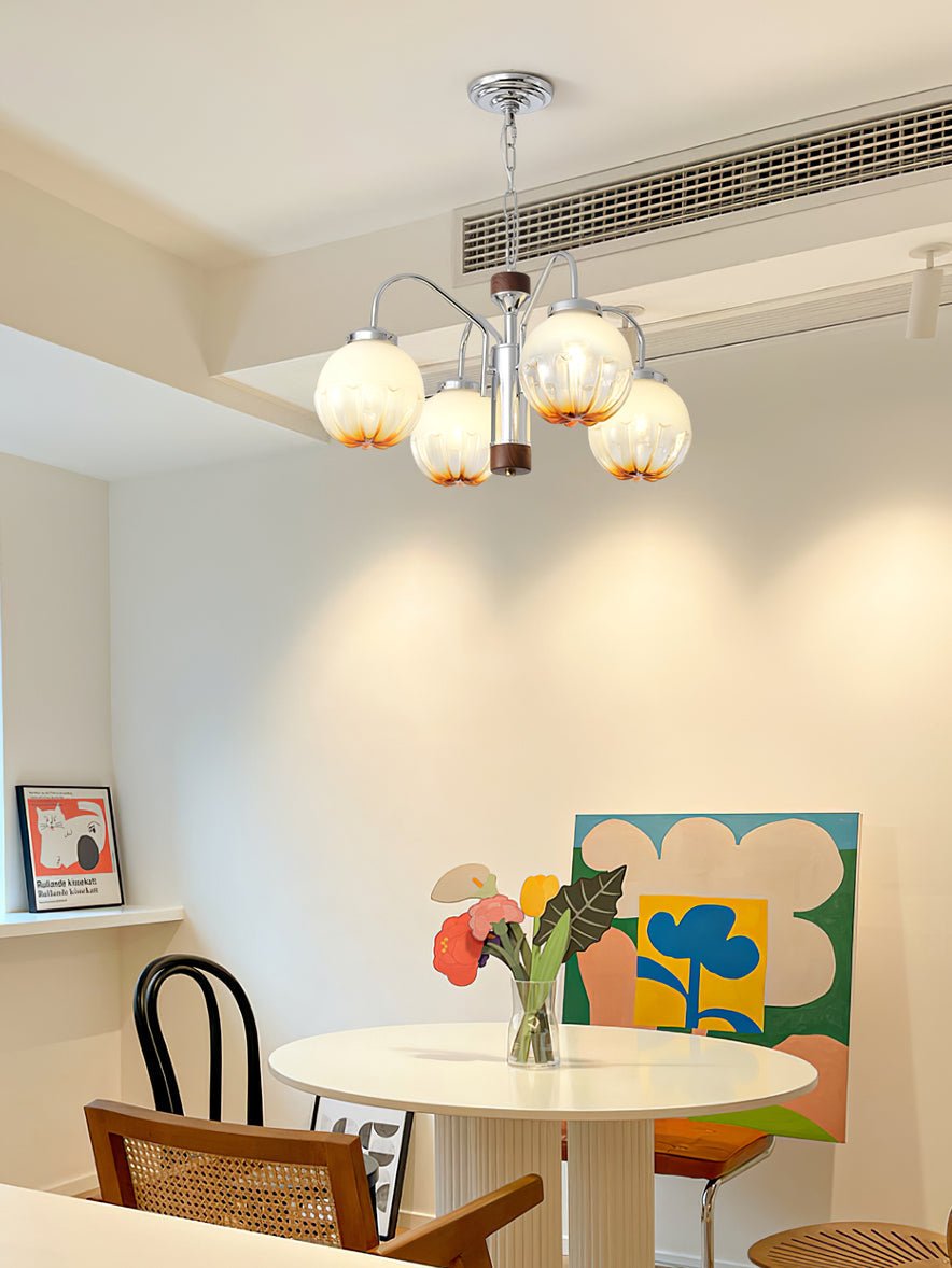 Lustre de vidro e nogueira, nórdico, artístico e com flores Ulliria