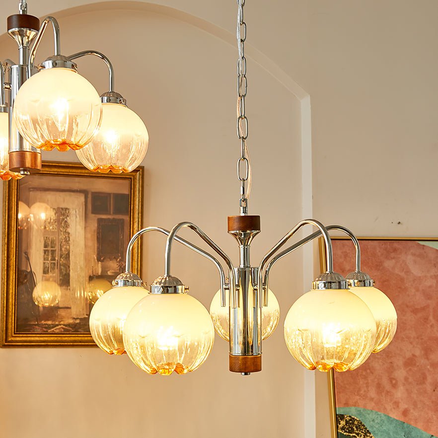 Lustre de vidro e nogueira, nórdico, artístico e com flores Ulliria