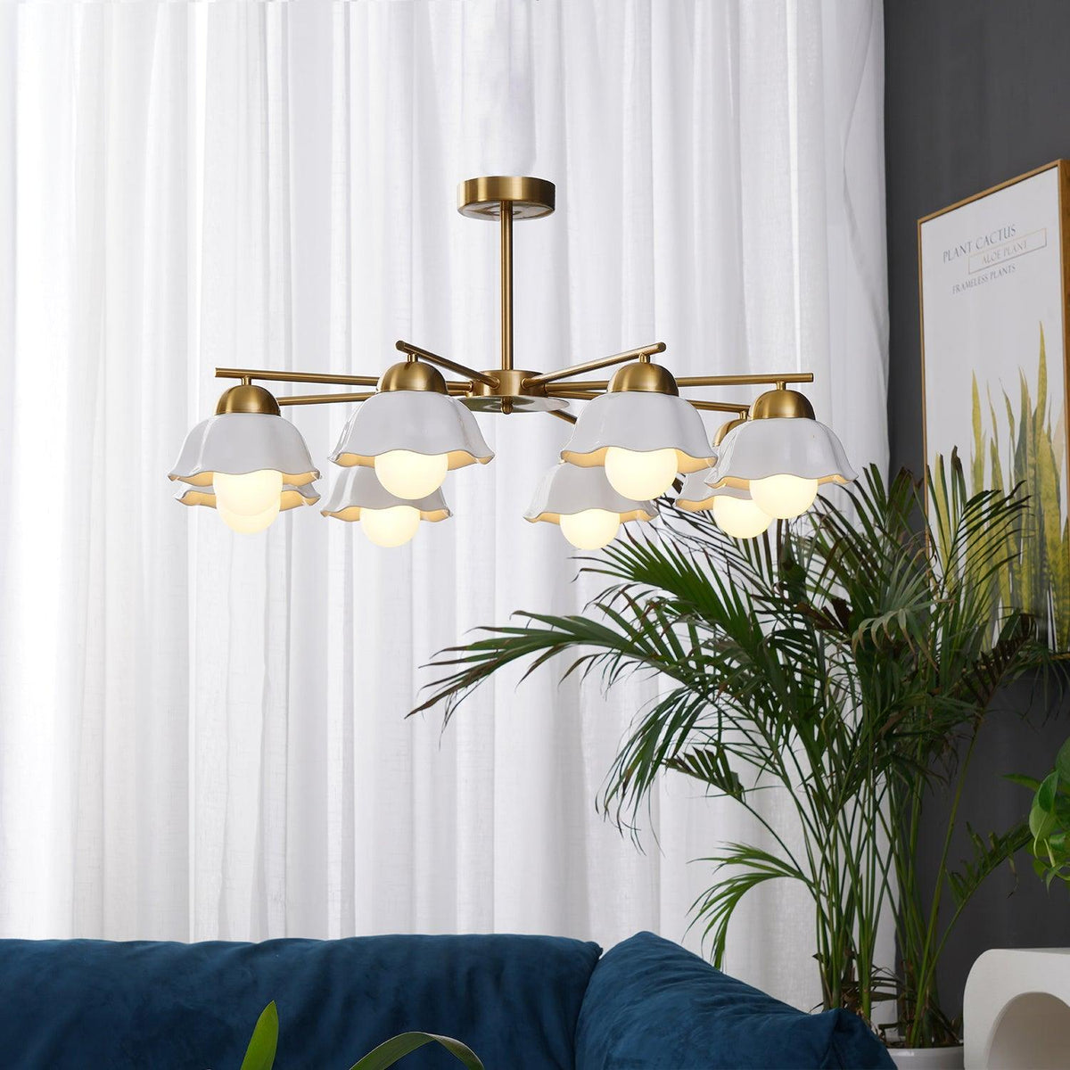 Zasila nordisk kunstnerisk keramisk loftslampe med blomsterskærm
