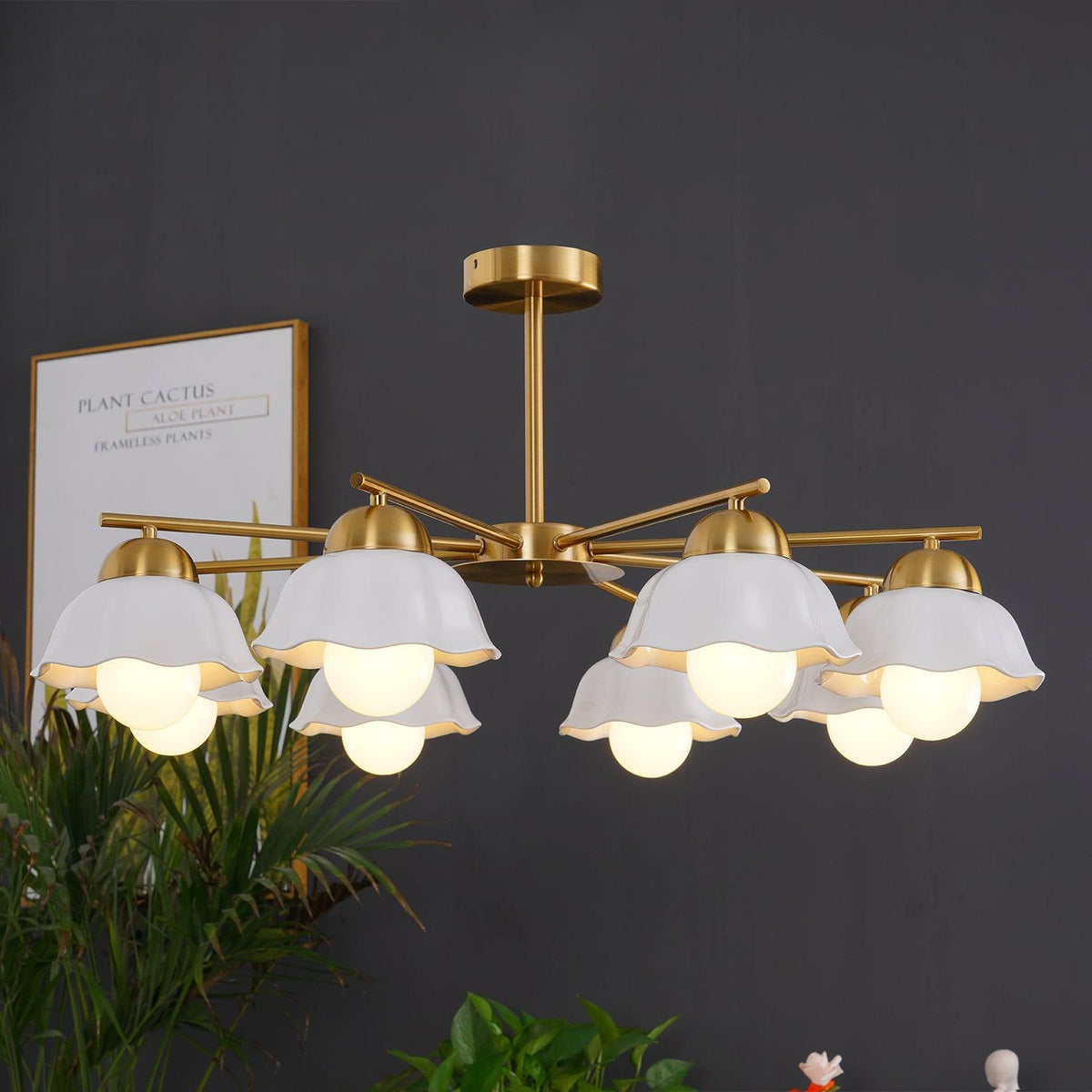 Zasila nordisk kunstnerisk keramisk loftslampe med blomsterskærm