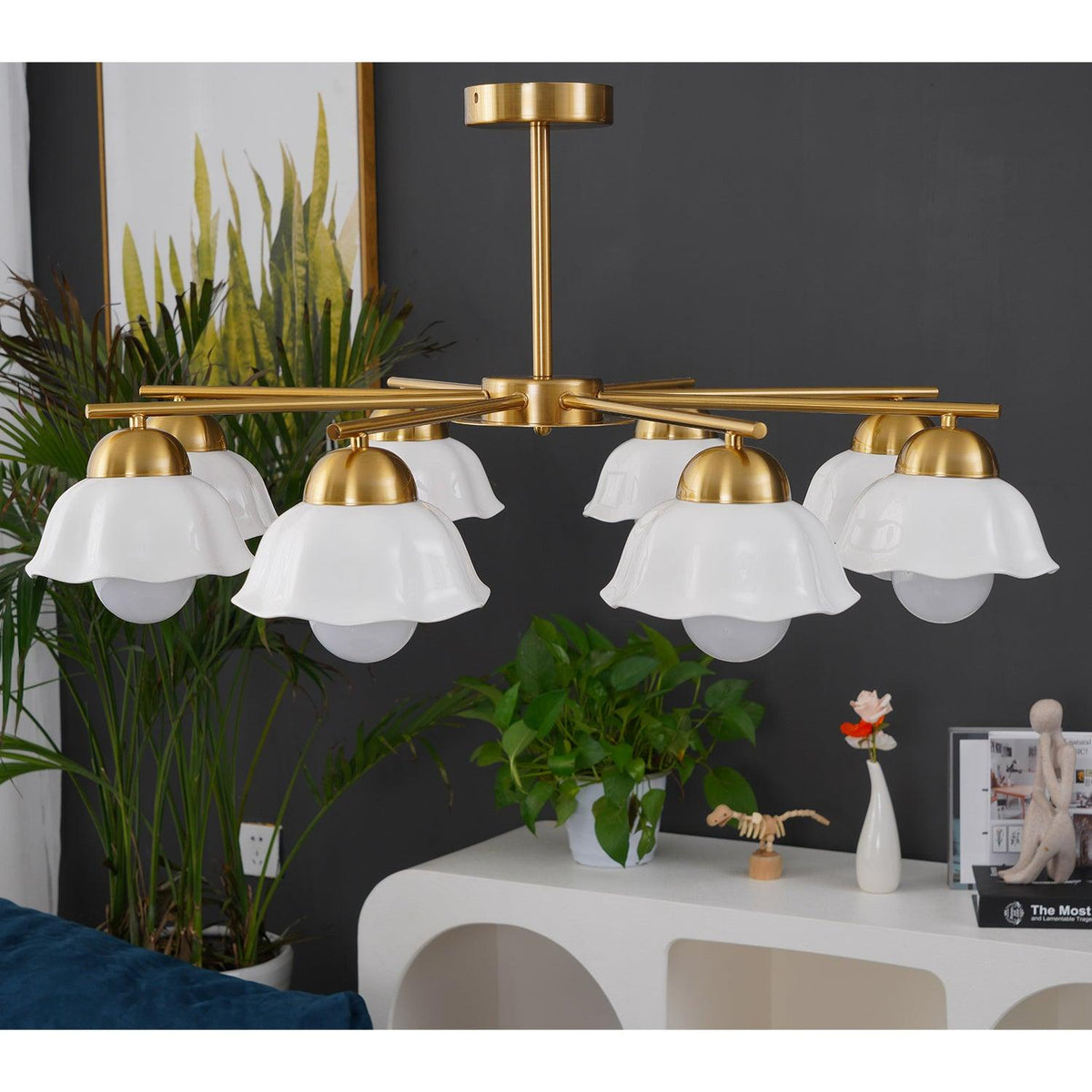 Zasila nordisk kunstnerisk keramisk loftslampe med blomsterskærm