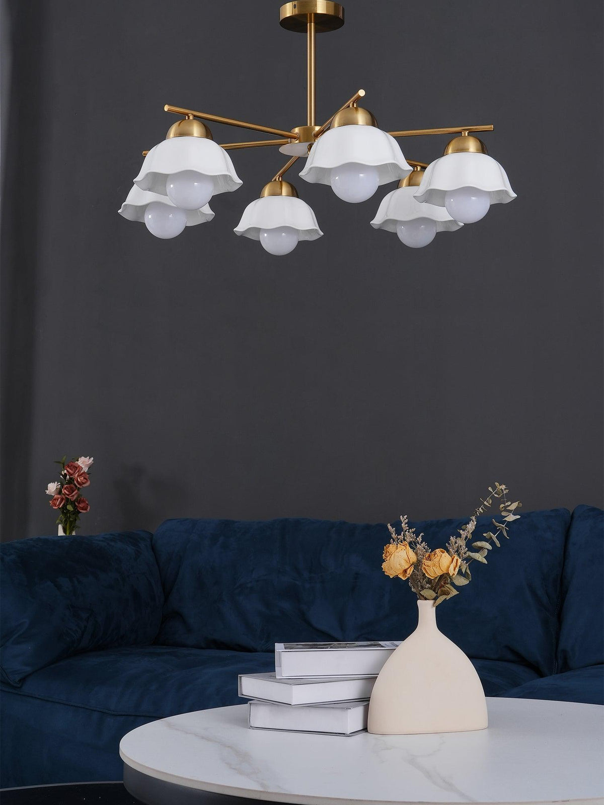 Zasila nordisk kunstnerisk keramisk loftslampe med blomsterskærm