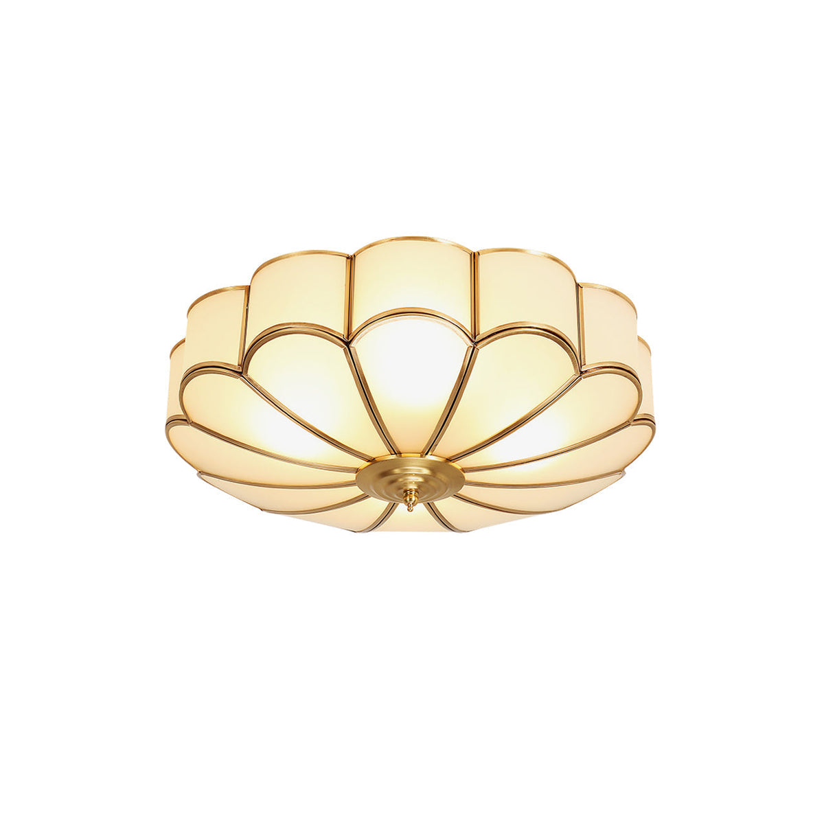 Eiroria blomstformet loftslampe i messing og glas