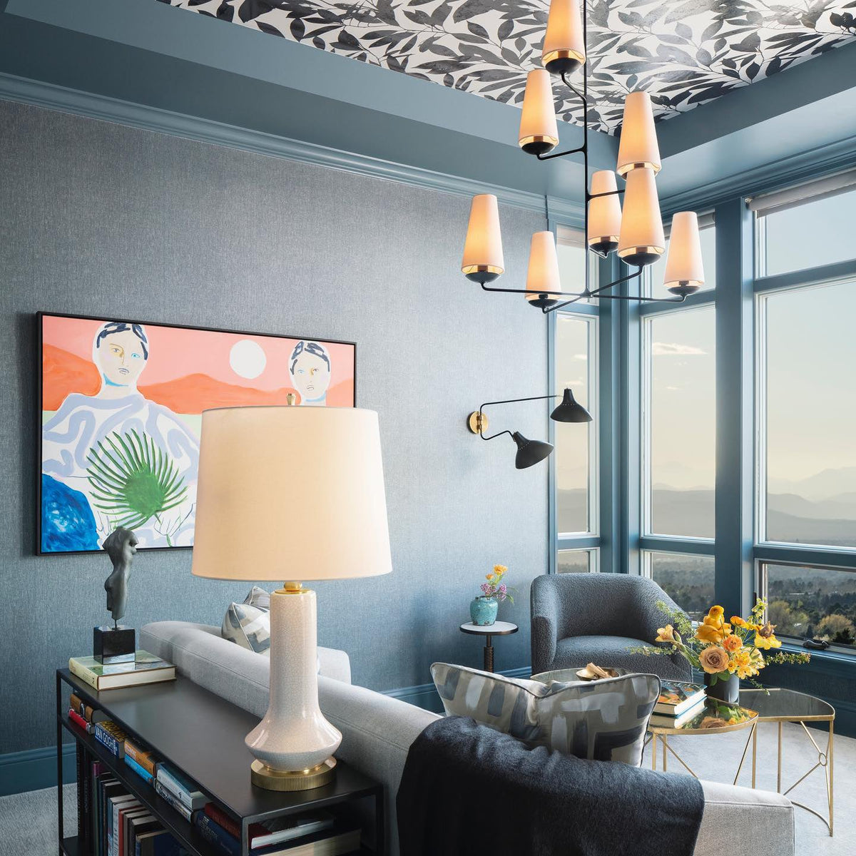 Caseneon lóðréttur ljósakróna úr kopar og hör