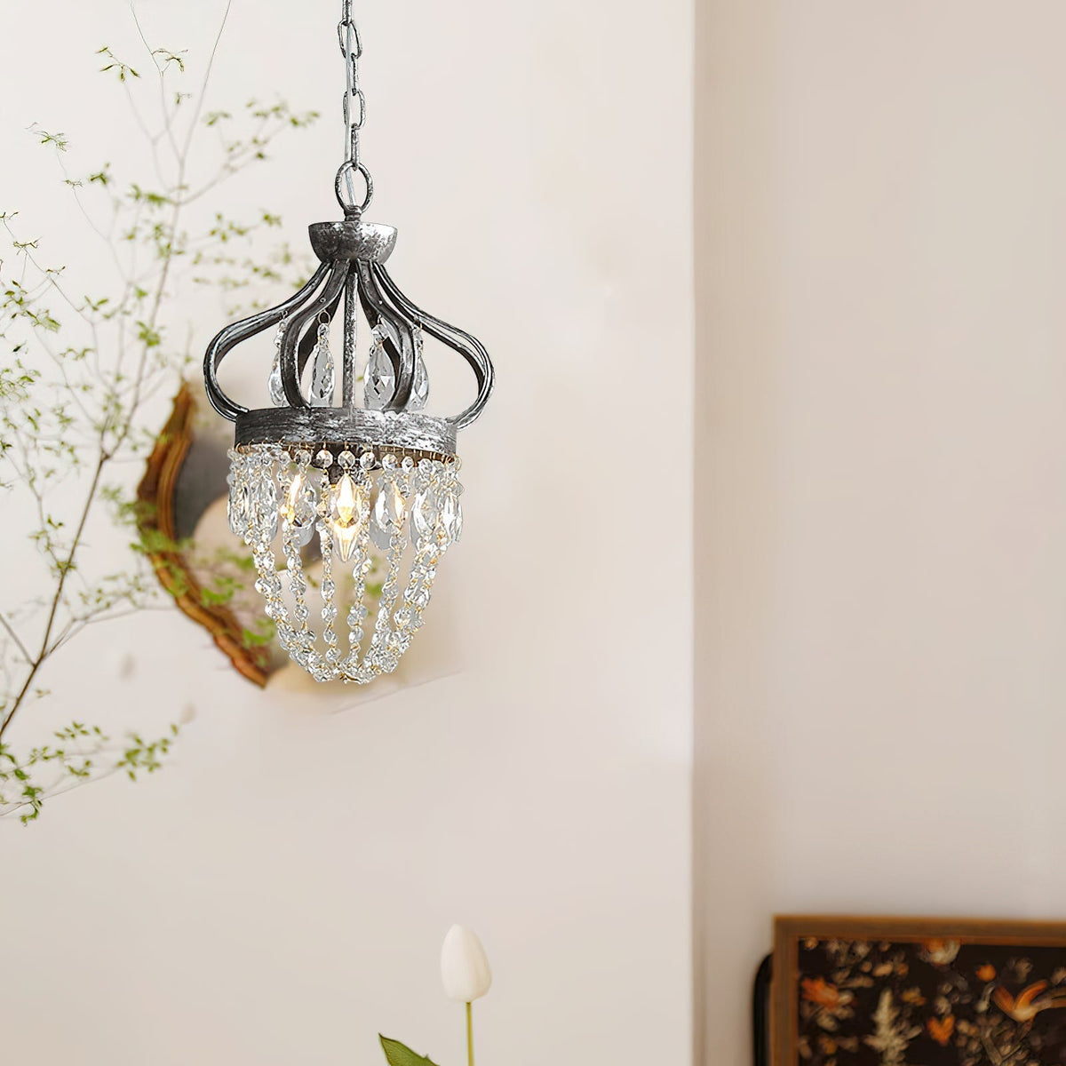 Candeeiro de teto Abella em cristal com forma de gota