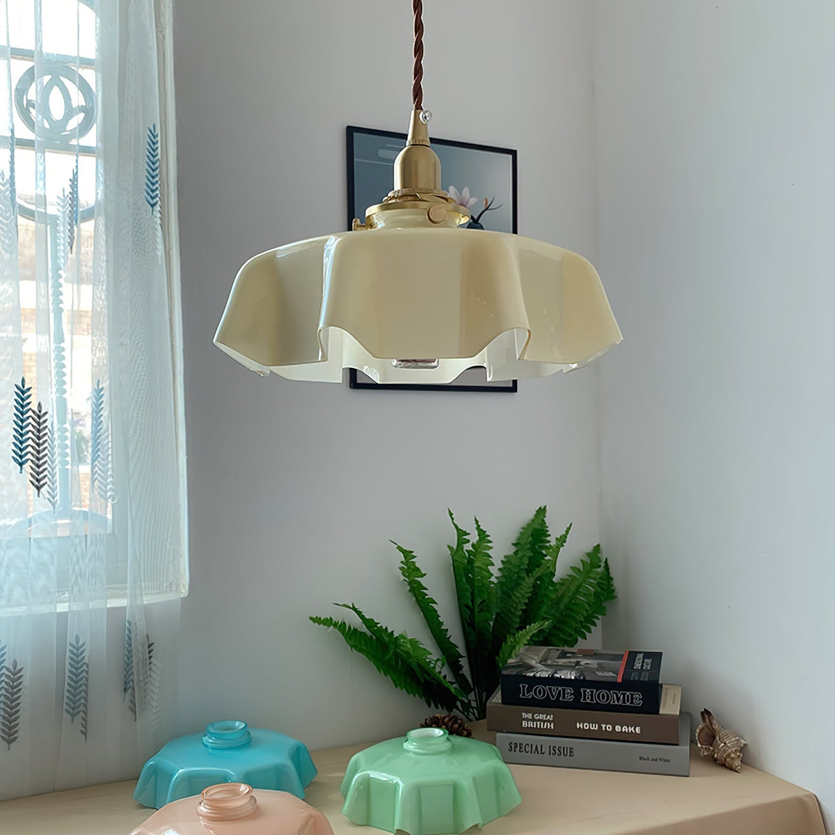 Civen Farmhouse Ruffled Pendant Light