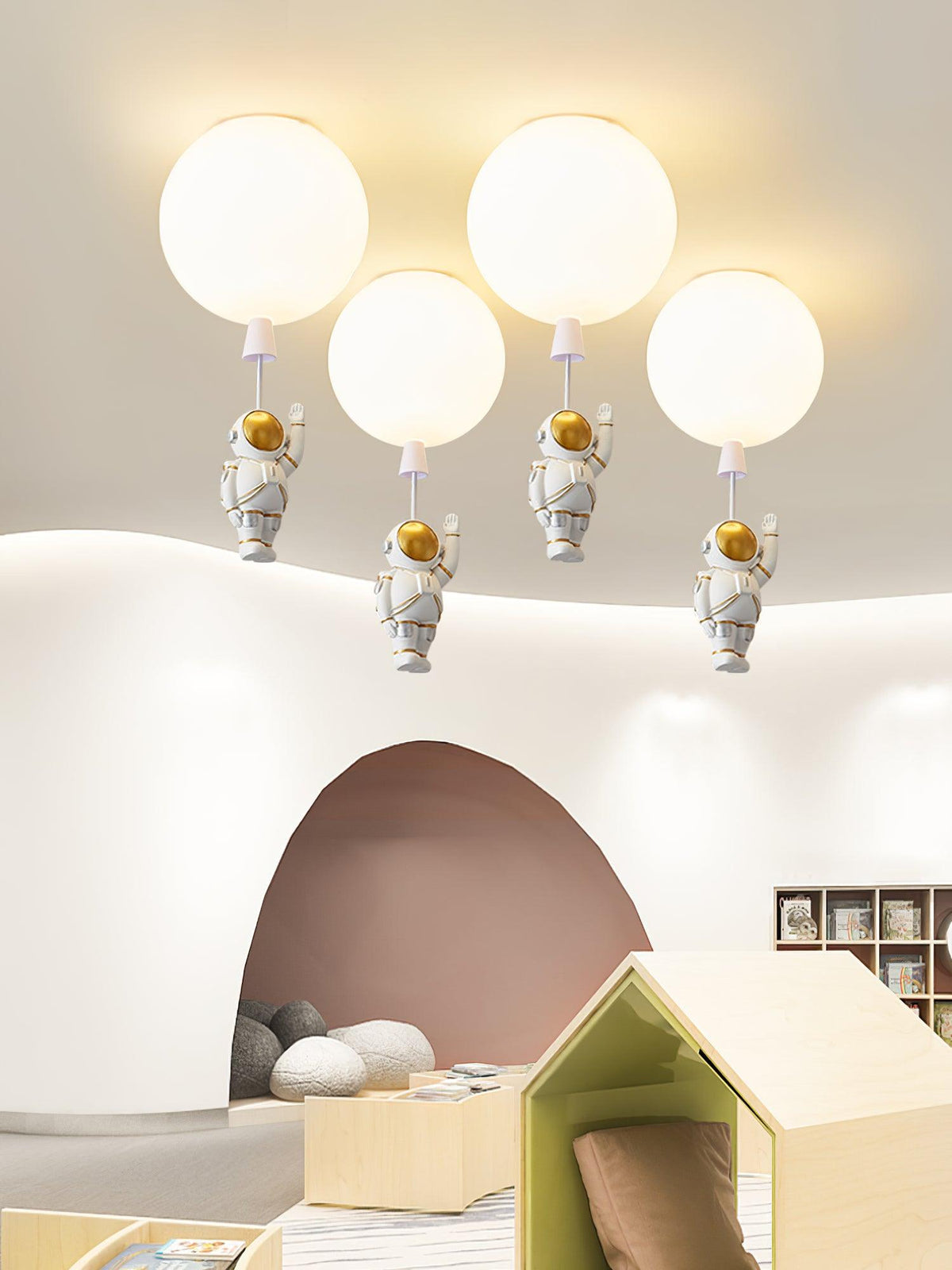 Nirerira loftslampe i akryl med ballon og astronaut, legende design til børneværelset