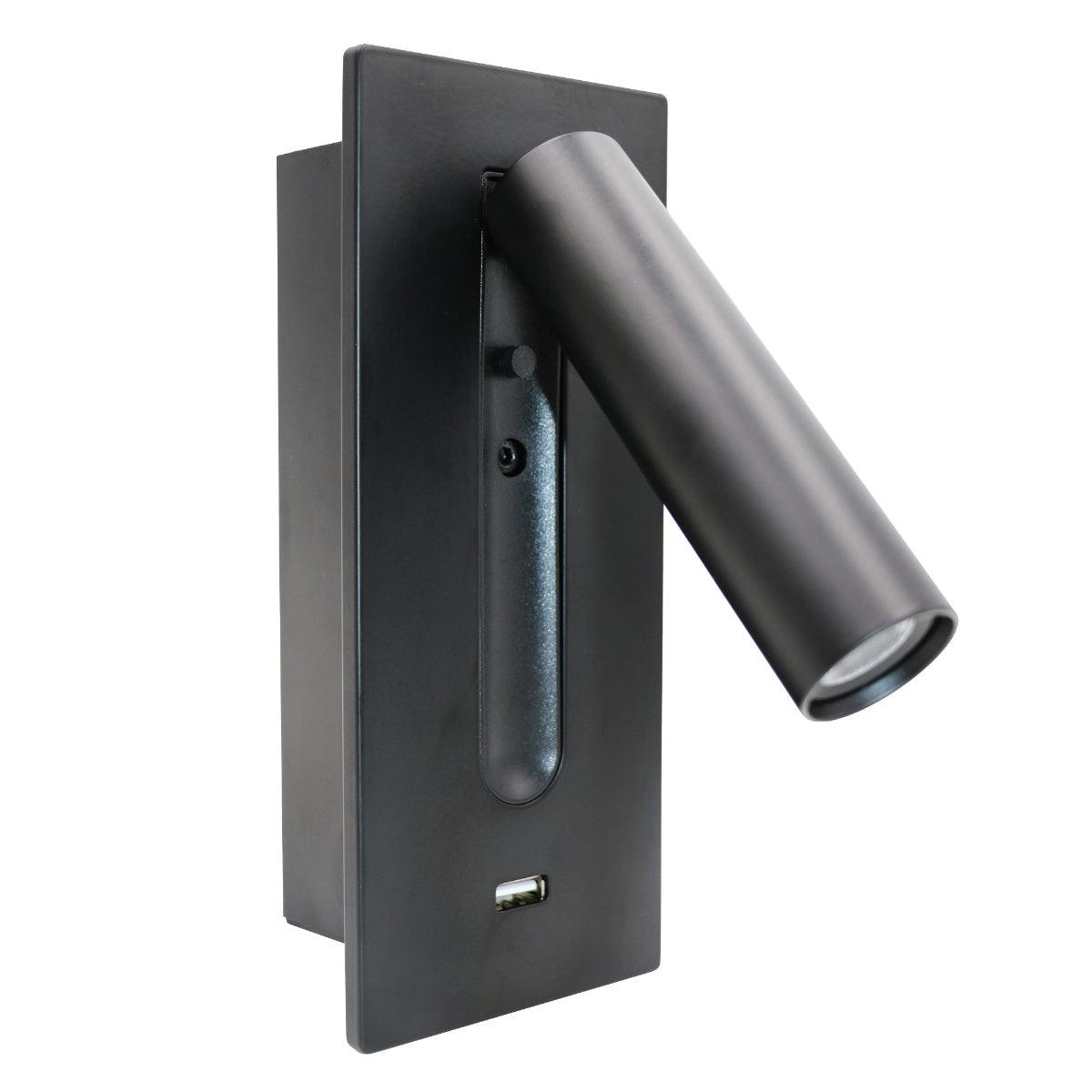 Sothis nútímalegur mínímalískur svartur USB-vegglampi við rúm