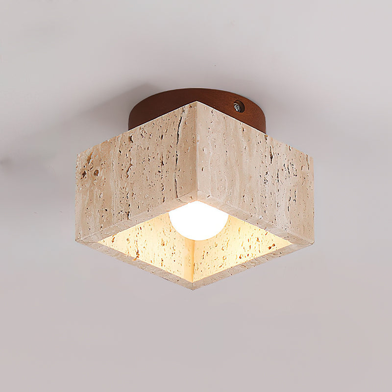 Rilon firkantet og rund loftslampe Sort og gul travertin