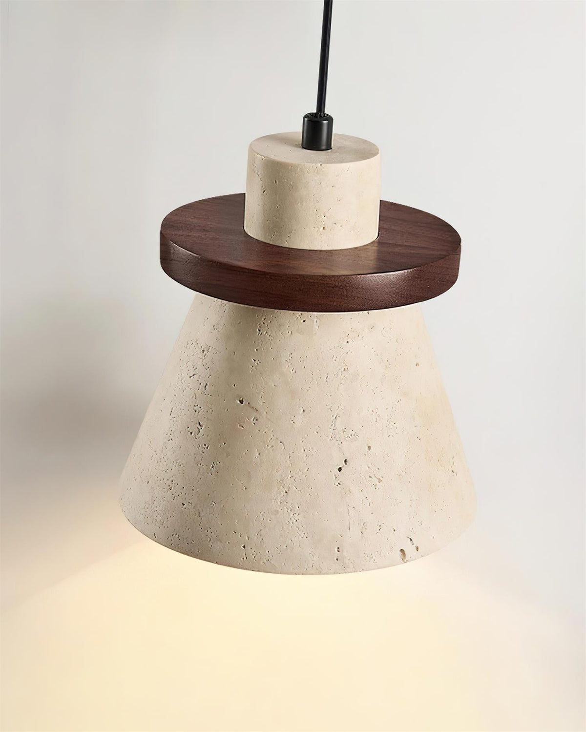 Virela pendellampe, travertin, træ, minimalistisk