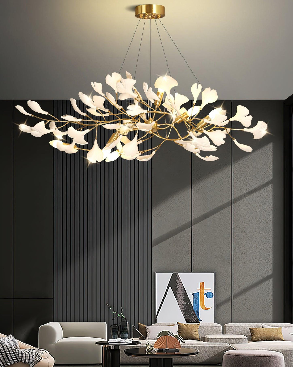 Dostix pendellampa med gingkoformade keramiska blad