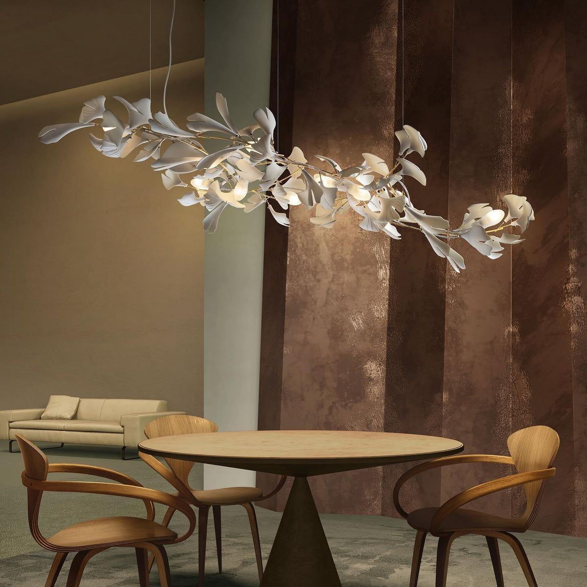 Ceroraine Gingko A lysekrone i porcelæn med moderne LED