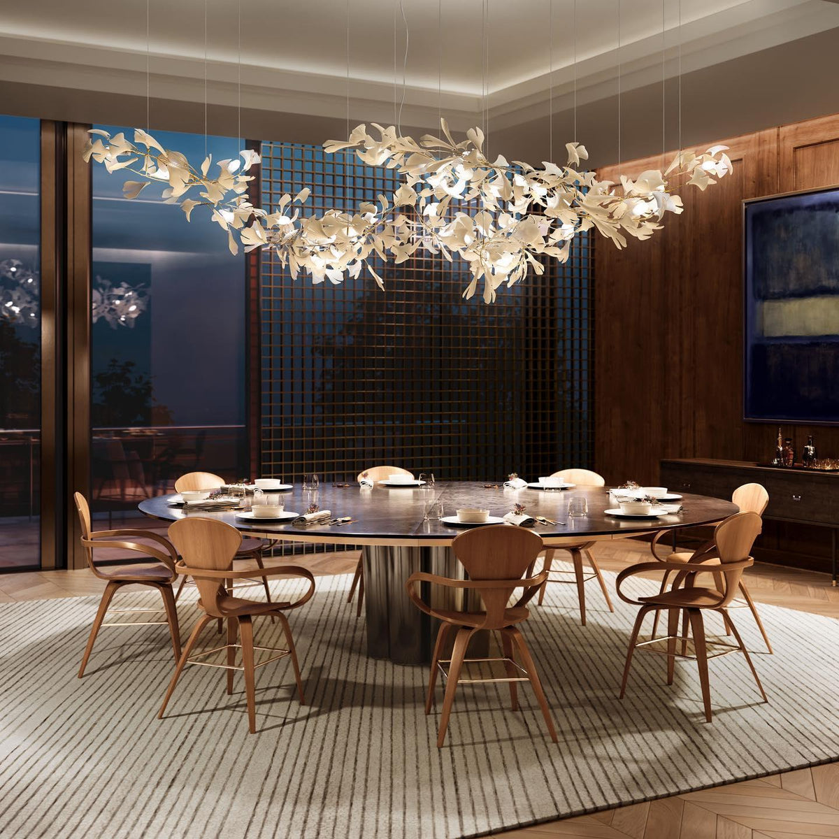 Ceroraine Gingko A lysekrone i porcelæn med moderne LED