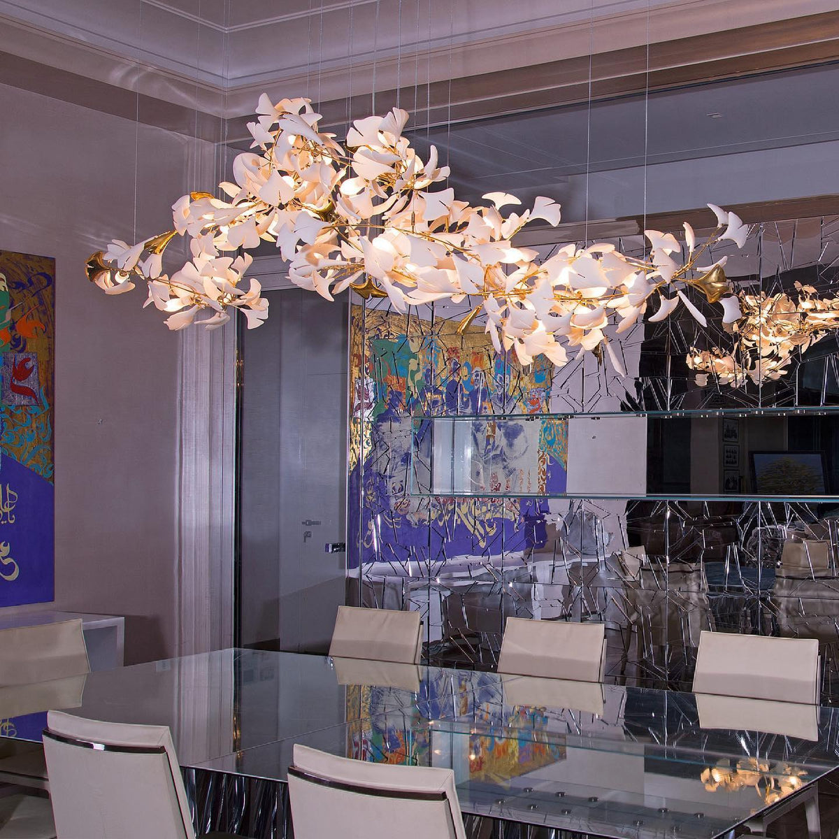 Ceroraine Gingko A lysekrone i porcelæn med moderne LED