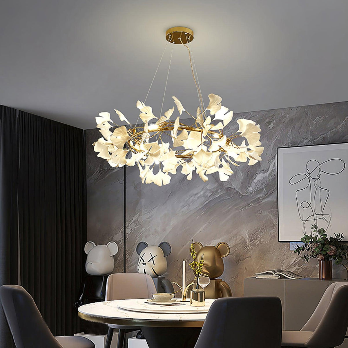 Orelalella ljósakróna með gingko-LED-grein