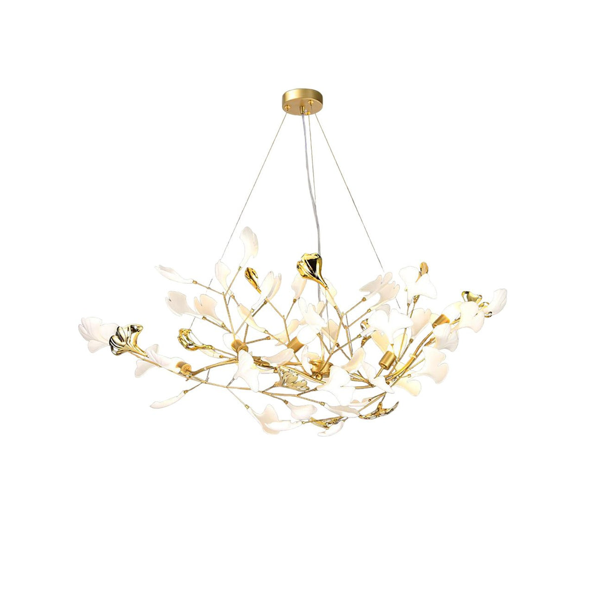Veveno taklampa Gingko S med kronblad i keramik och mässing