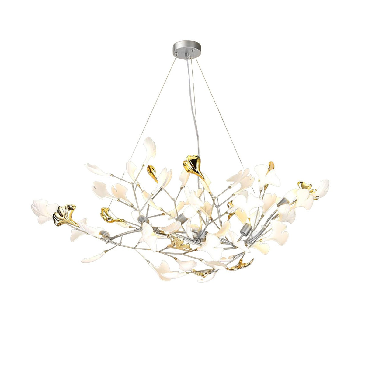 Veveno taklampa Gingko S med kronblad i keramik och mässing