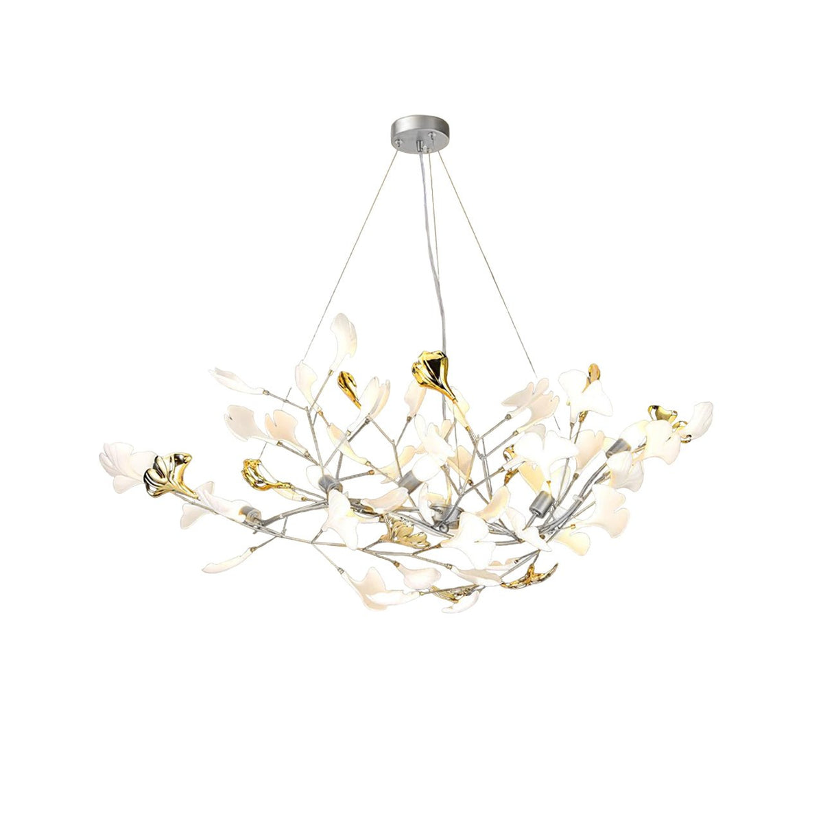 Veveno taklampa Gingko S med kronblad i keramik och mässing