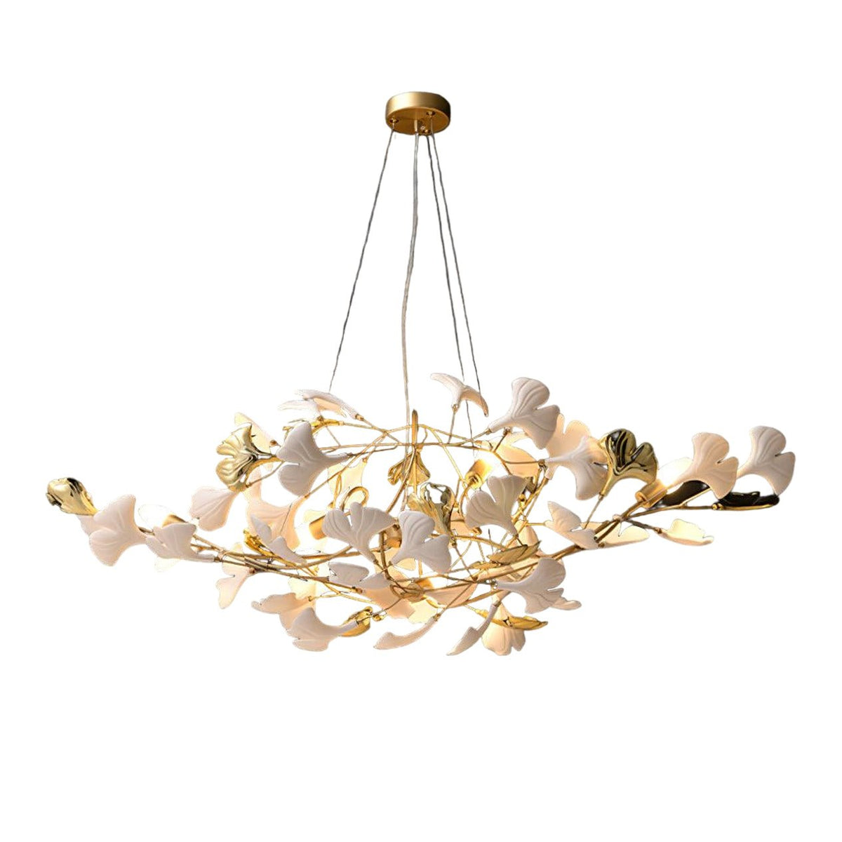 Veveno taklampa Gingko S med kronblad i keramik och mässing