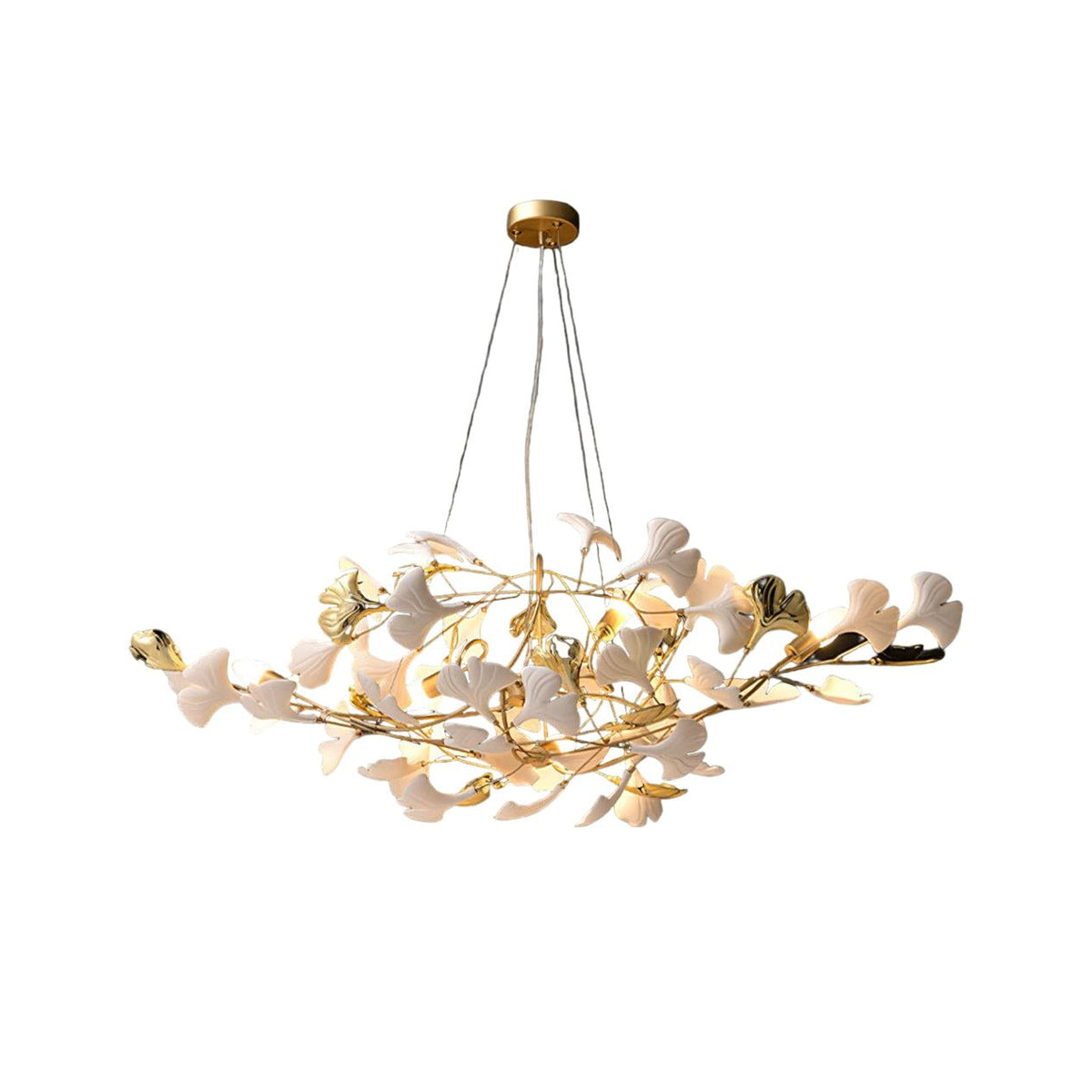 Veveno taklampa Gingko S med kronblad i keramik och mässing