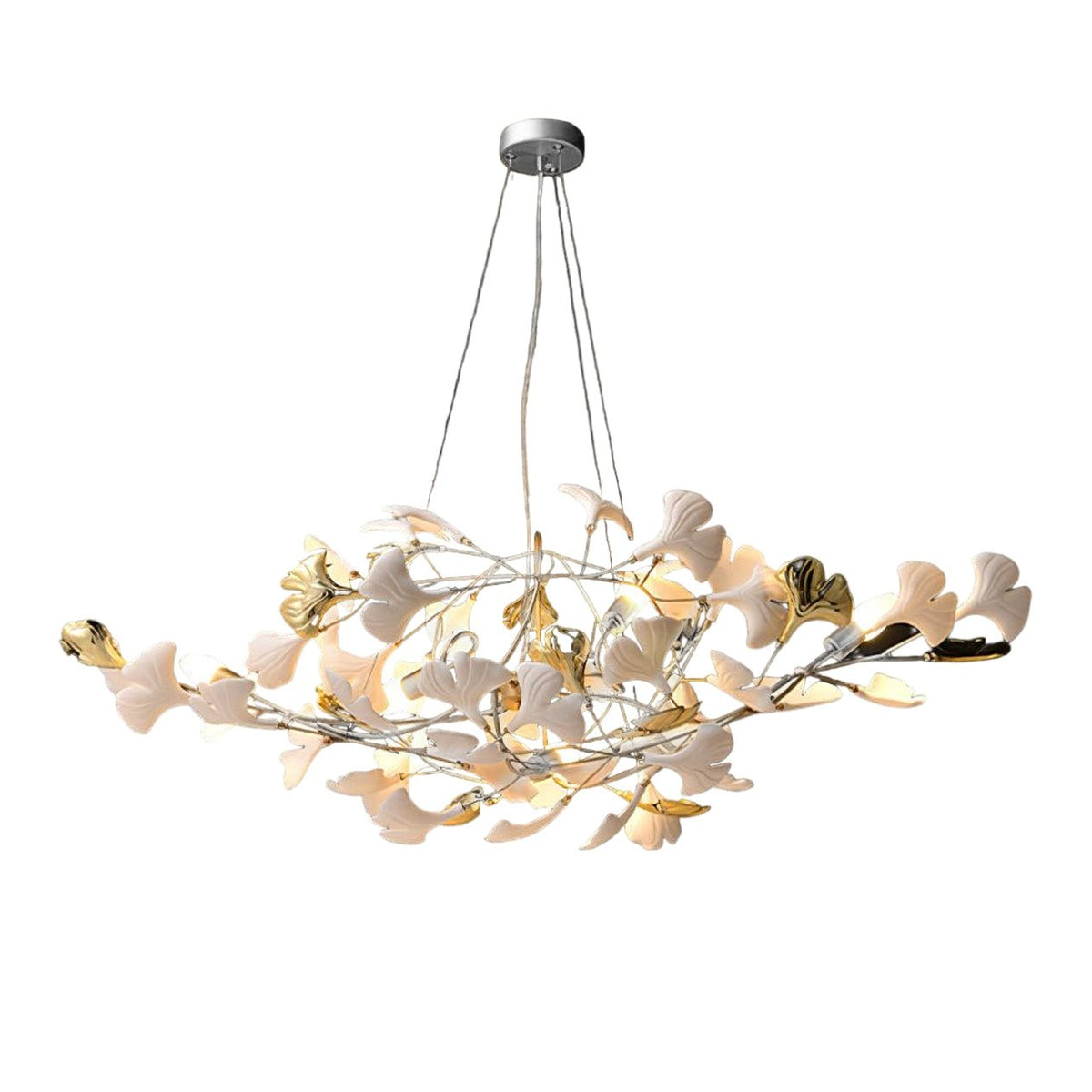 Veveno taklampa Gingko S med kronblad i keramik och mässing