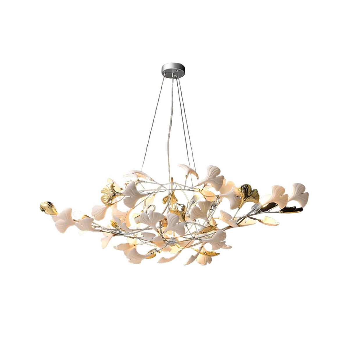 Veveno taklampa Gingko S med kronblad i keramik och mässing