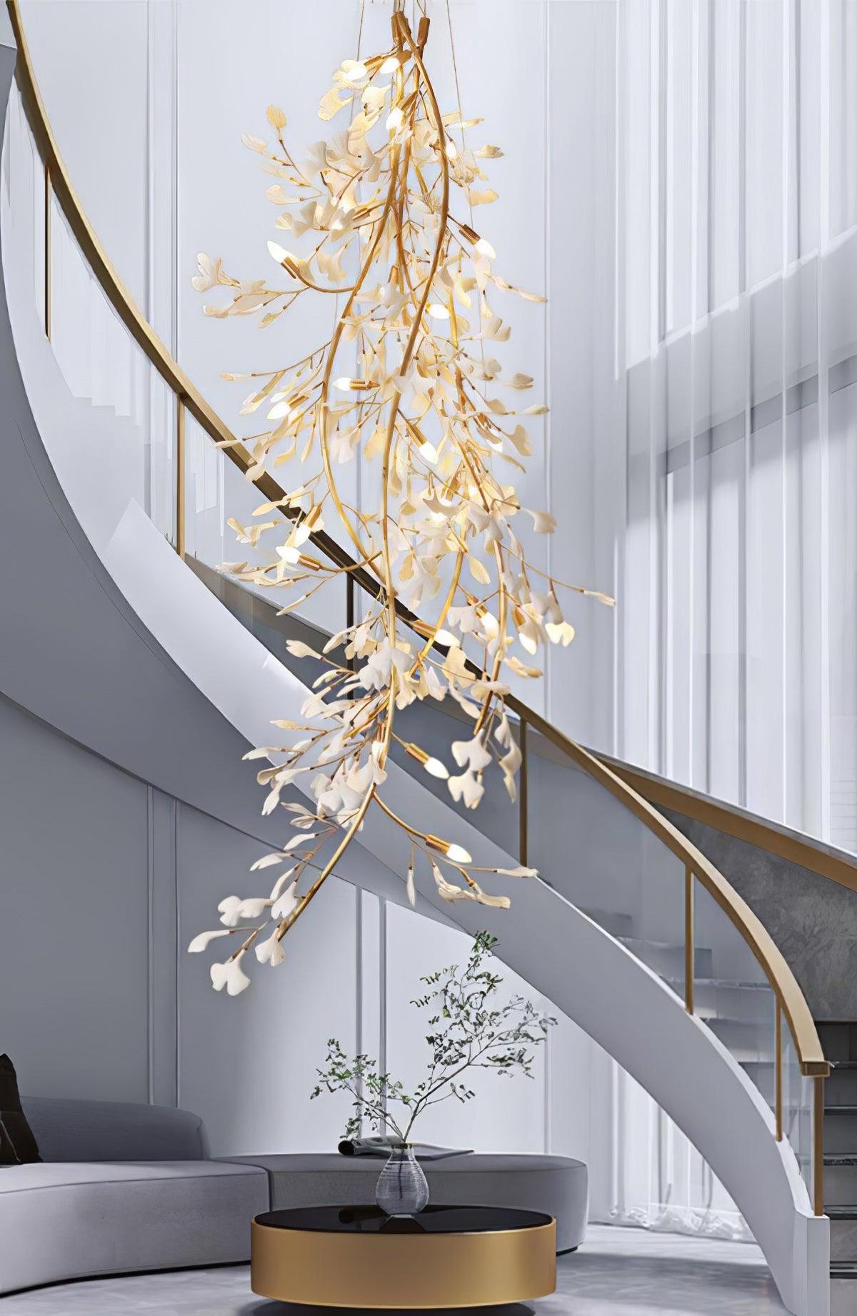Ivmarel Gingko-lysekrone med lang gren i keramik