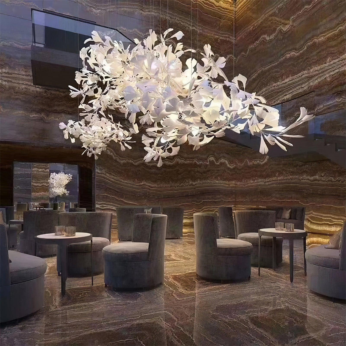 Candelabro Cereian em cerâmica com pétalas de ginkgo