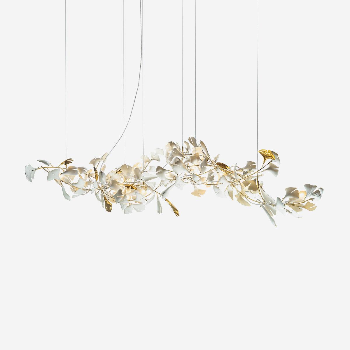 Estrutura de lustre Calix com cúpula de folhas de ginkgo em cerâmica, branco e dourado, moderno