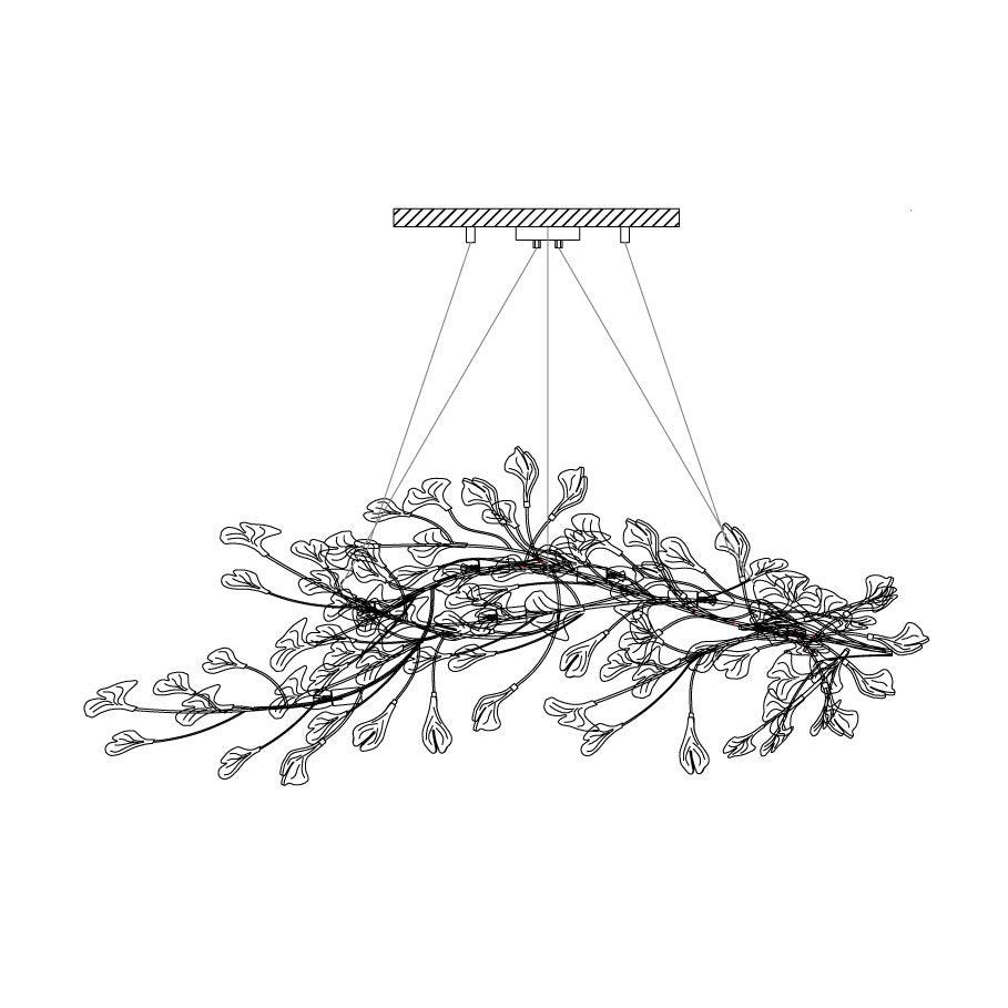 Estrutura de lustre Calix com cúpula de folhas de ginkgo em cerâmica, branco e dourado, moderno