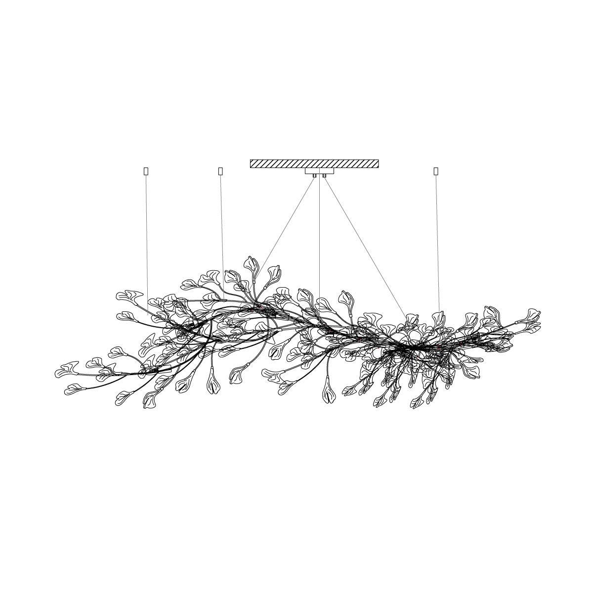 Estrutura de lustre Calix com cúpula de folhas de ginkgo em cerâmica, branco e dourado, moderno