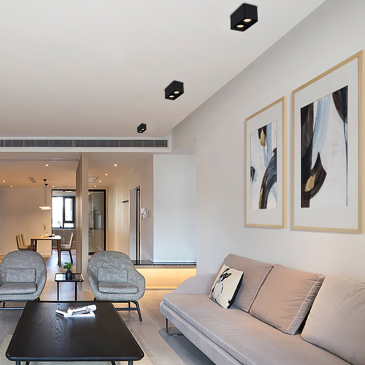 Devely spotlampe til overflademontering med to LED-lyskilder, kantet minimalistisk