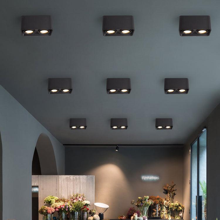 Devely spotlampe til overflademontering med to LED-lyskilder, kantet minimalistisk