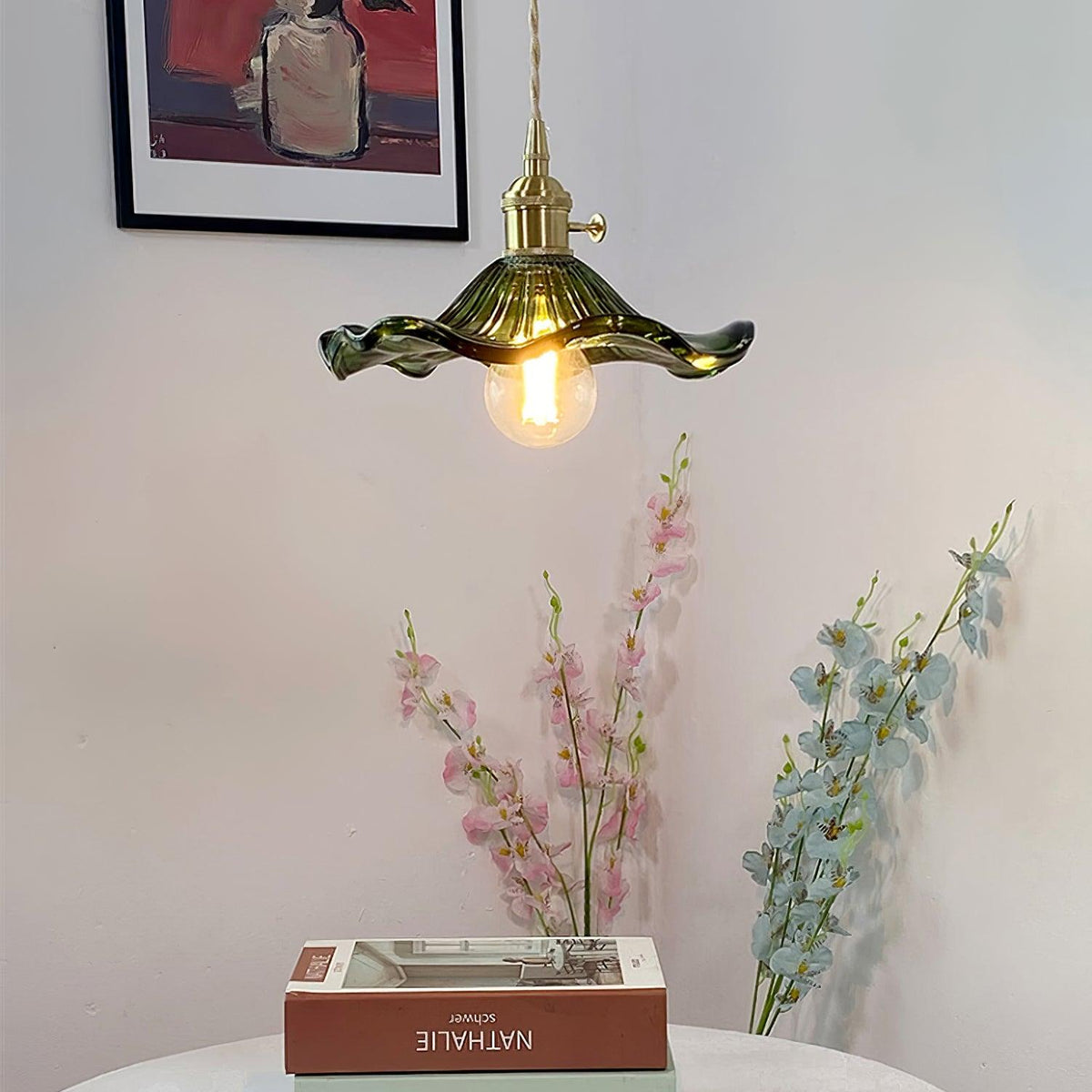 Lioralina vintage pendellampe i messing og glas