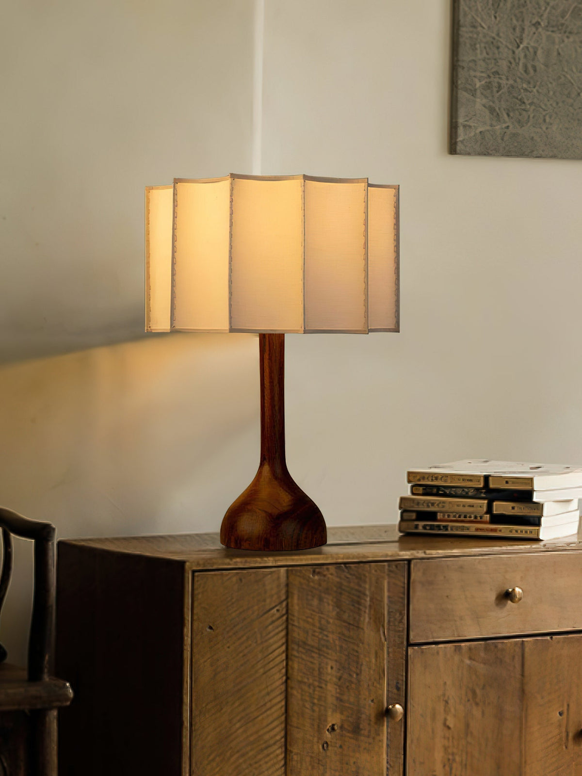 Livenq bordlampe i træ og stof retro