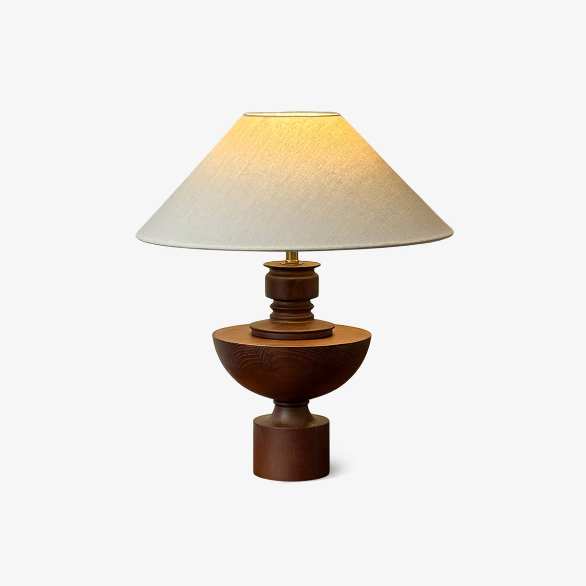 Candeeiro de mesa vintage de madeira e tecido
