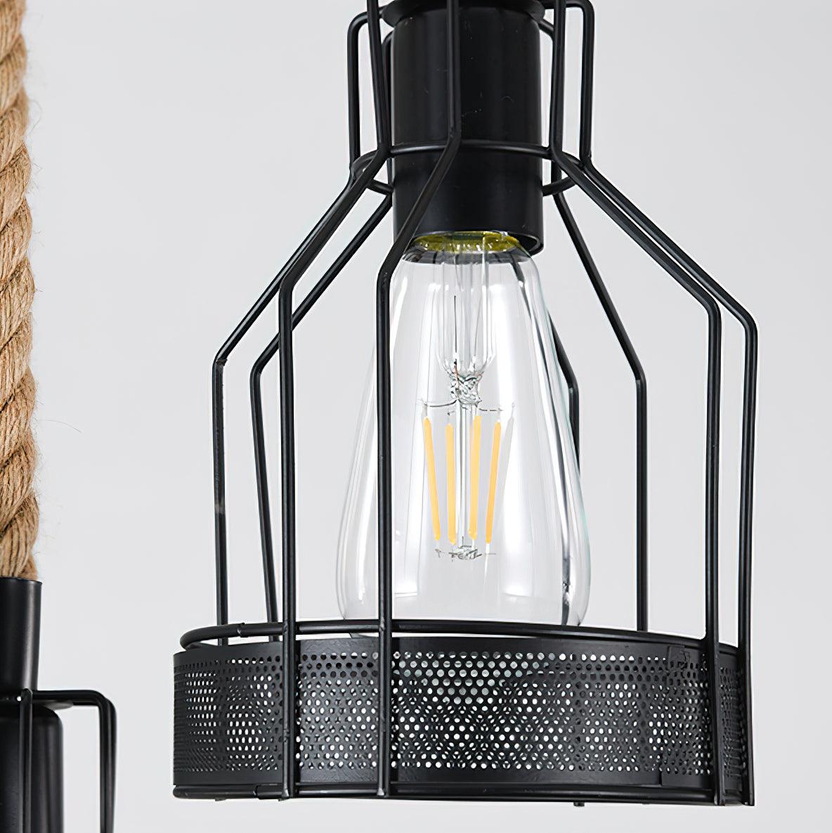 Quoro iðnaðar-ljósakróna úr hampreipi, handsprengjulaga