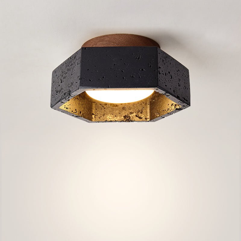 Hexara hexagonal taklampa i svart travertin