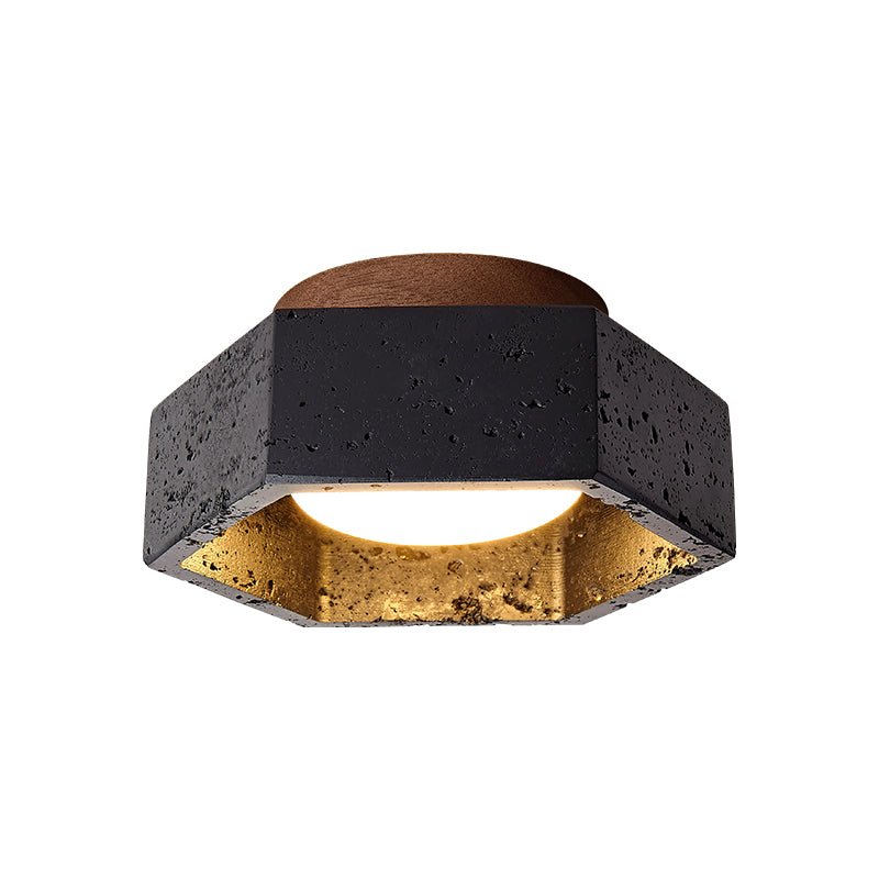 Hexara hexagonal taklampa i svart travertin