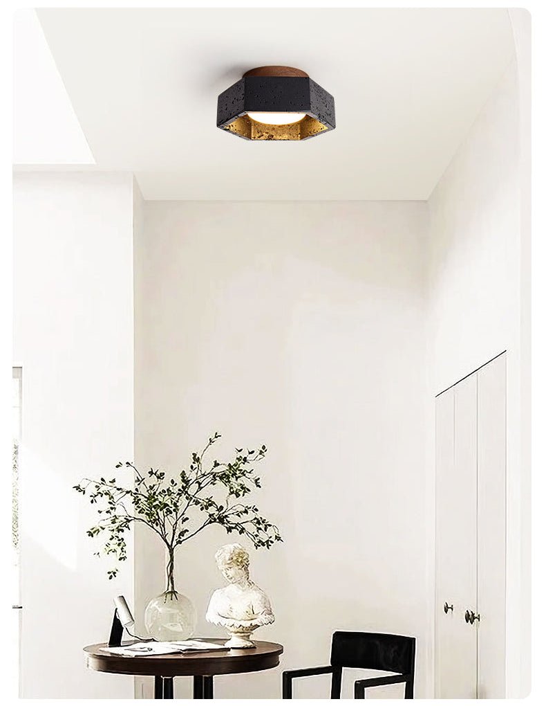 Hexara Hexagon -kuusikulmainen musta travertiinikattovalaisin