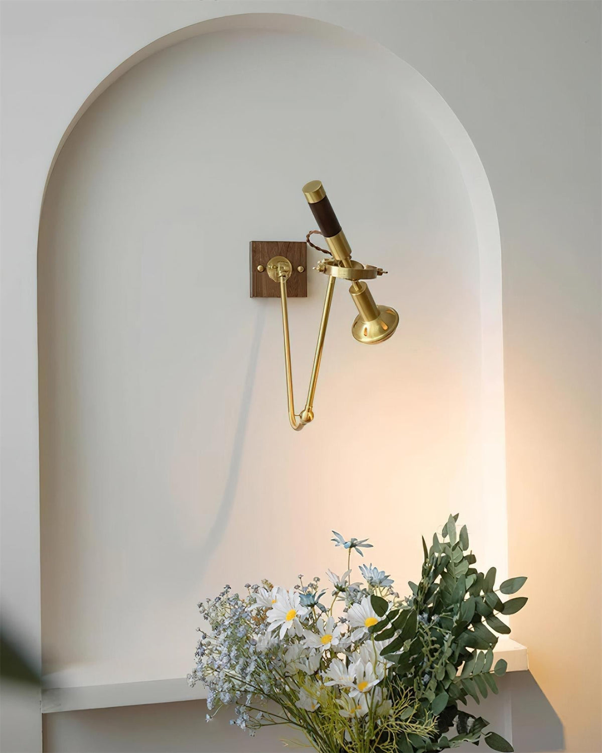Candeeiro de parede com foco ajustável em latão e nogueira, vintage, industrial, de trabalho